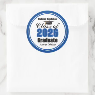 Personalized Blue Class of 2026 Graduation Party Classic Round Sticker
