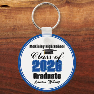 Personalized Blue Class of 2026 Graduation Party Key Ring