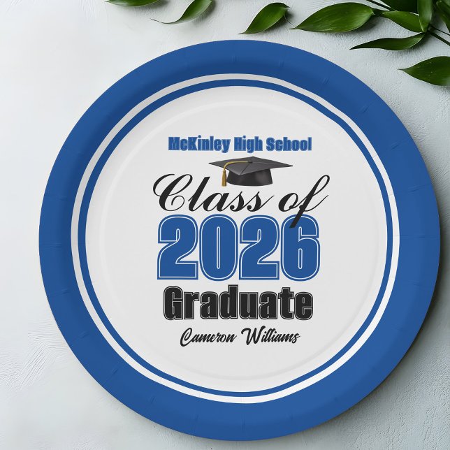 Personalized Blue Class of 2026 Graduation Party Paper Plate (Creator Uploaded)