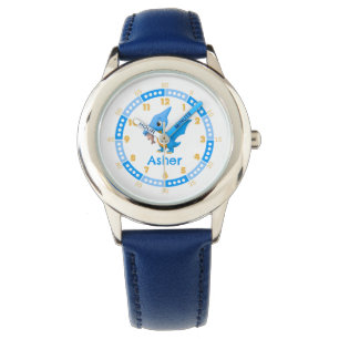 Personalized Blue Cute Dinosaur Learn to tell time Watch