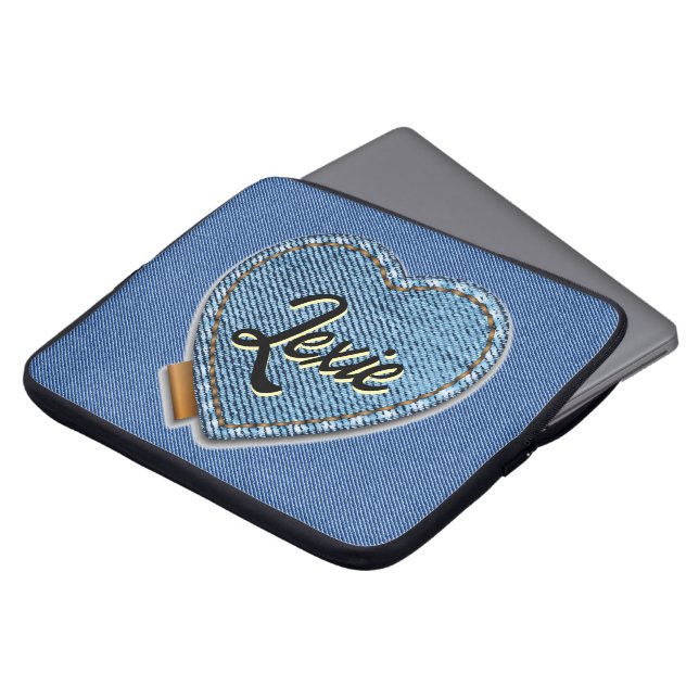 Personalized Blue Denim Heart Laptop Sleeve (Front Top)