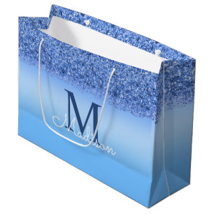 Personalized Blue Faux Monogram Sweet 16 Gift Bag