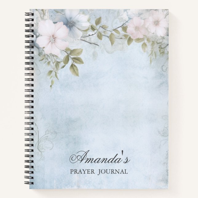 Personalized Blue floral Bible Verse  Notebook (Front)