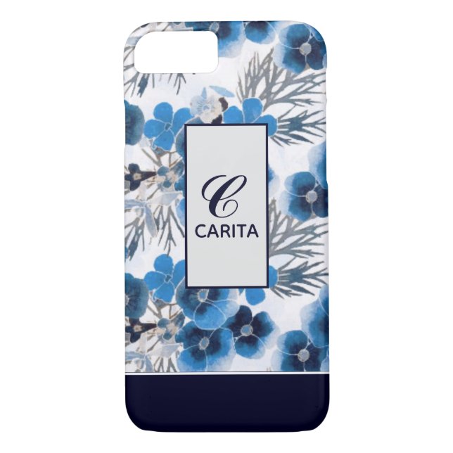 Personalized Blue Floral Case-Mate iPhone Case (Back)