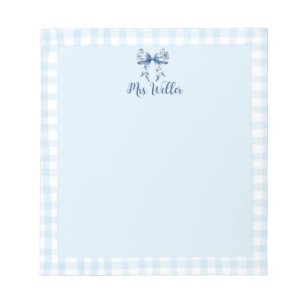 Personalized Blue Floral Coquette Elegant Bow Notepad