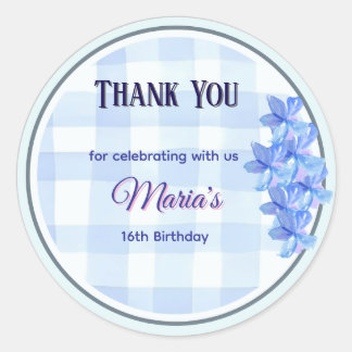 Personalized Blue Floral Thank You Sticker | Bday