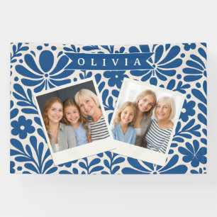 Personalized Blue Folk Floral Nordic Custom Banner