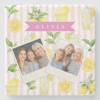 Personalized Blue Folk Floral Nordic Custom Stone Coaster