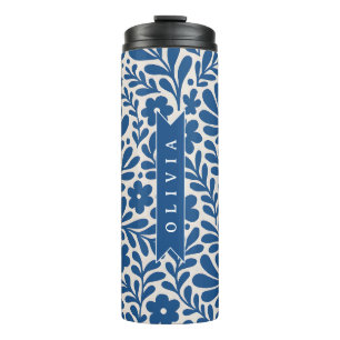 Personalized Blue Folk Floral Nordic Custom Thermal Tumbler