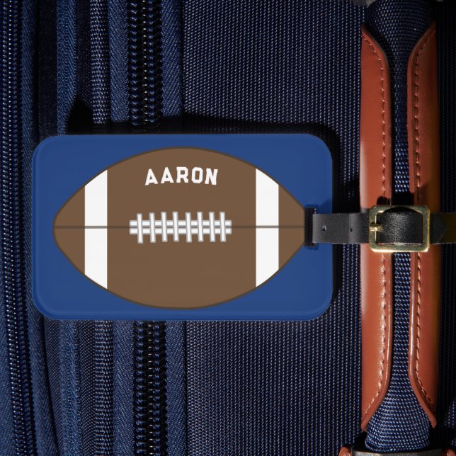 Personalized Blue Football Luggage Tag Gift (Front Insitu 4)