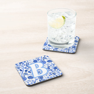 Personalized Blue French Toile B Coaster