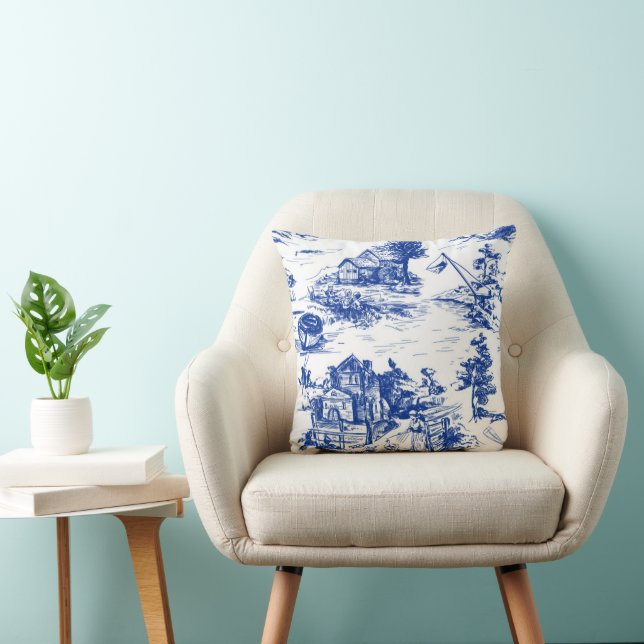 Personalized Blue French Toile  Cushion (Chair)