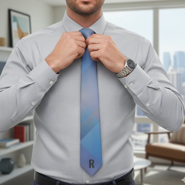 Personalized Blue Geometric Initial Tie (Creator Uploaded)