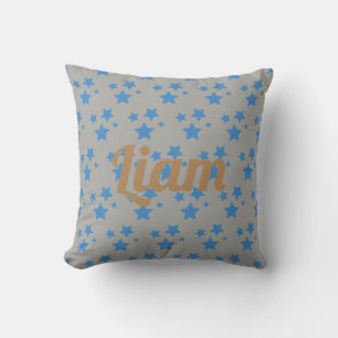 Personalized blue gold stars throw cushion