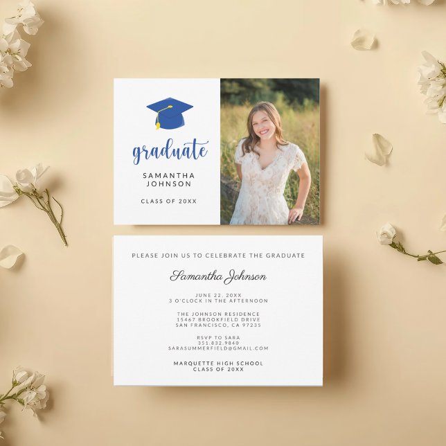 Personalized Blue Graduation Photo Invitation (Creator Uploaded)