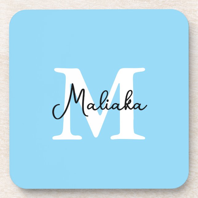 Personalized Blue Handwritten Monogram Branding  Coaster (Front)