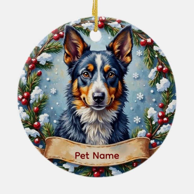 Personalized Blue Heeler Christmas Ceramic Ornament (Back)