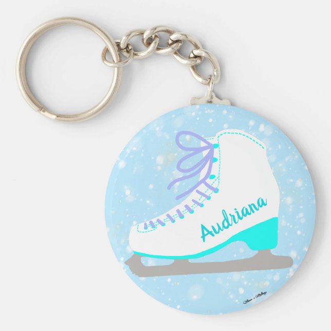Personalized Blue Ice Skates Cute Figure Skater's Key Ring (Front)