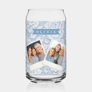 Personalized Blue Lace Floral Elegant Romantic Can Glass