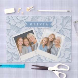 Personalized Blue Lace Floral Elegant Romantic Tissue Paper