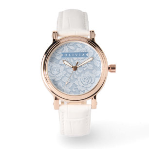 Personalized Blue Lace Floral Elegant Romantic Watch