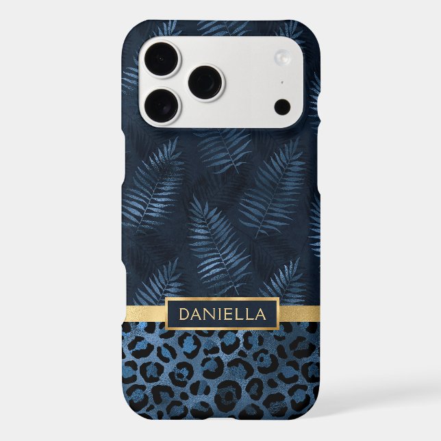 Personalized Blue Leopard Print Tropical Floral (Back)