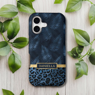 Personalized Blue Leopard Print Tropical Floral