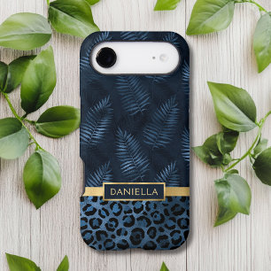 Personalized Blue Leopard Print Tropical Floral