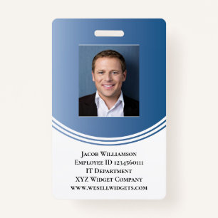 Personalized Blue Modern Business Employee Photo ID Badge