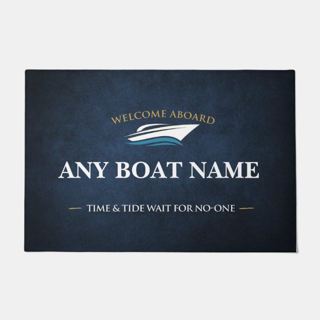 Personalized Blue Nautical Sailing Boat door mat (Front)