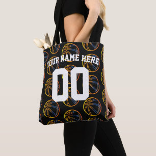 Personalized Blue Orange Yellow Basketball Sports Tote Bag