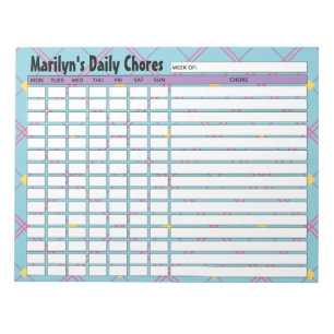 Personalized Blue & Pink Plaid Daily Chores Chart Notepad