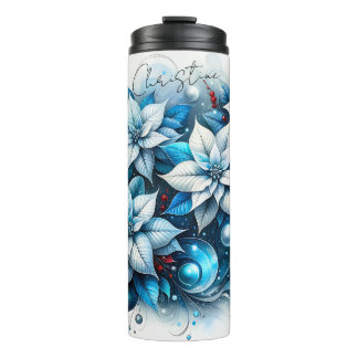 Personalized Blue Poinsettias Thermal Tumbler