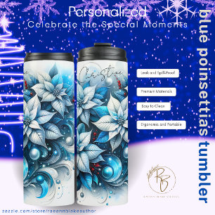 Personalized Blue Poinsettias Thermal Tumbler