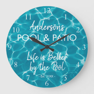 Personalized Blue Pool Water Welcome to our Pool Large Clock
