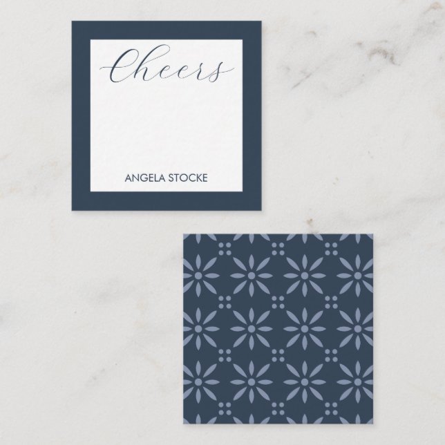 Personalized Blue Retro Flower Card (Front/Back)