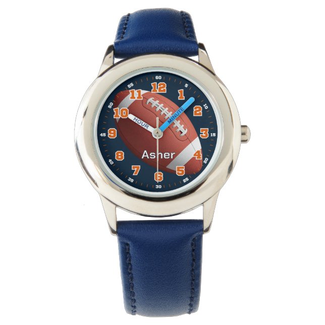 Personalized Blue Rugby Boys Learning Time Watch (Front)