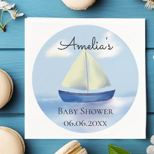 Personalized Blue Sailboat Baby Shower Napkin