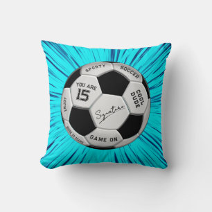 Personalized Blue Soccer Ball Birthday Age Name Cushion