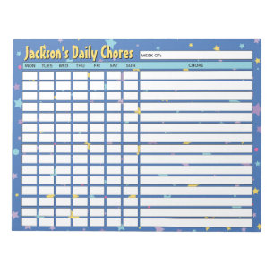 Personalized Blue Stars Daily Chores Chart Notepad