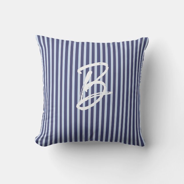 personalized blue striped cushion (Front)
