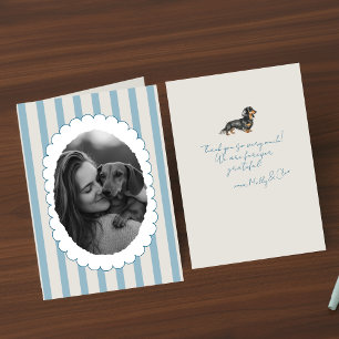 Personalized Blue Striped Pet Photo Dachshund Thank You Card