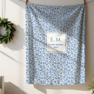 Personalized Blue Toile Floral Cozy Gift Blanket