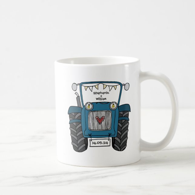Personalized Blue Tractor Country Wedding Gift Coffee Mug (Right)