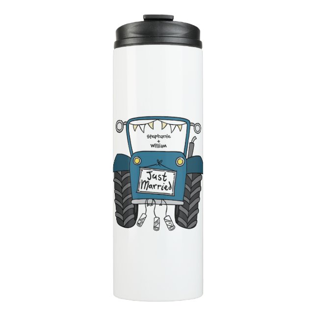 Personalized Blue Tractor Country Wedding Gift Thermal Tumbler (Front)