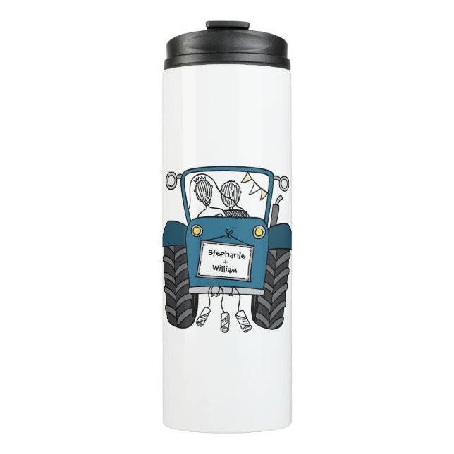 Personalized Blue Tractor Country Wedding Gift Thermal Tumbler (Front)