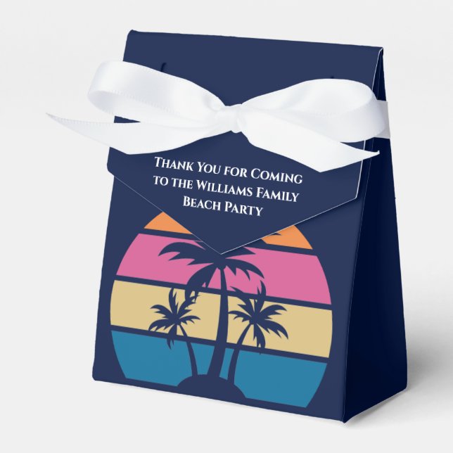 Personalized Blue Tropical Beach Party Favour Box (Front Side)