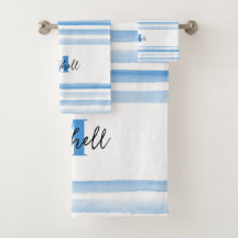 PERSONALIZED BLUE WATERCOLOR Bathroom Towel Set