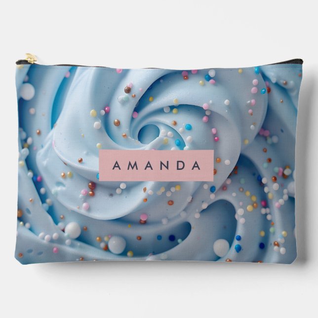 Personalized Blue Whipped Frosting Sprinkle Accessory Pouch (Front)
