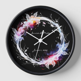 Personalized Blue White Pink Floral Wreath Clock